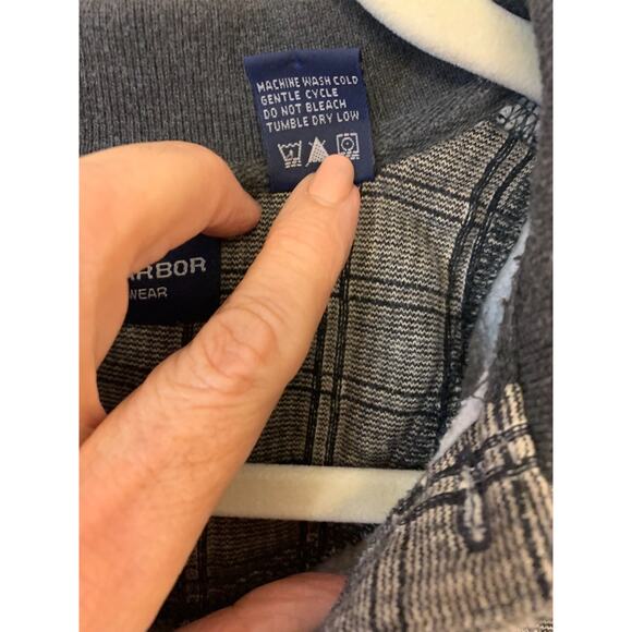 Safe Harbor Mens Polo Size Medium Grey Plaid Grandpa Dad Fleece Normcore Cozy - Picture 4 of 8